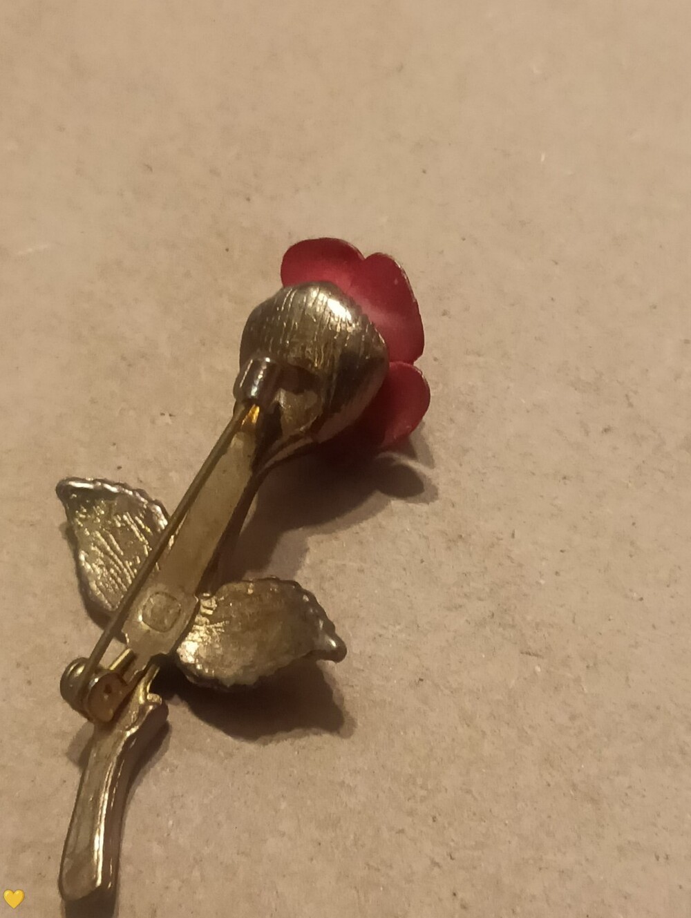 Gold-Tone Red Floral Brooch - Unbranded